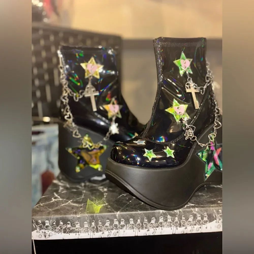 Demonia Blaze Star Cut Out Platform “Galactic Goddess” LED Rave Boots